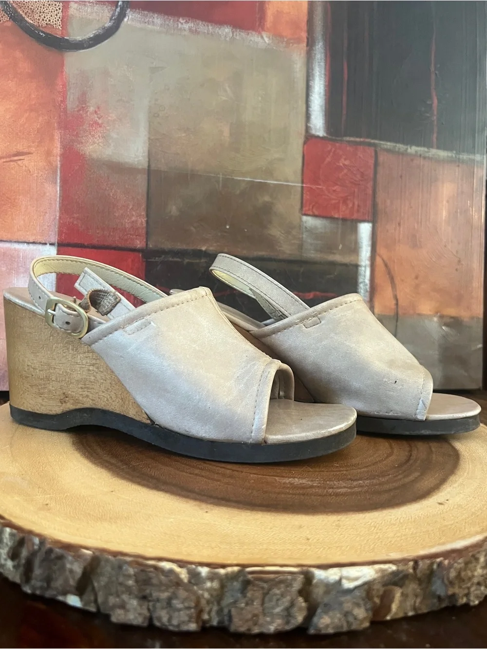 Women’s Beige Wedge Sandals - Open Toe Slingback